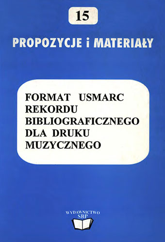 Okładka Format USMARC rekordu bibliograficznego dla druku muzycznego